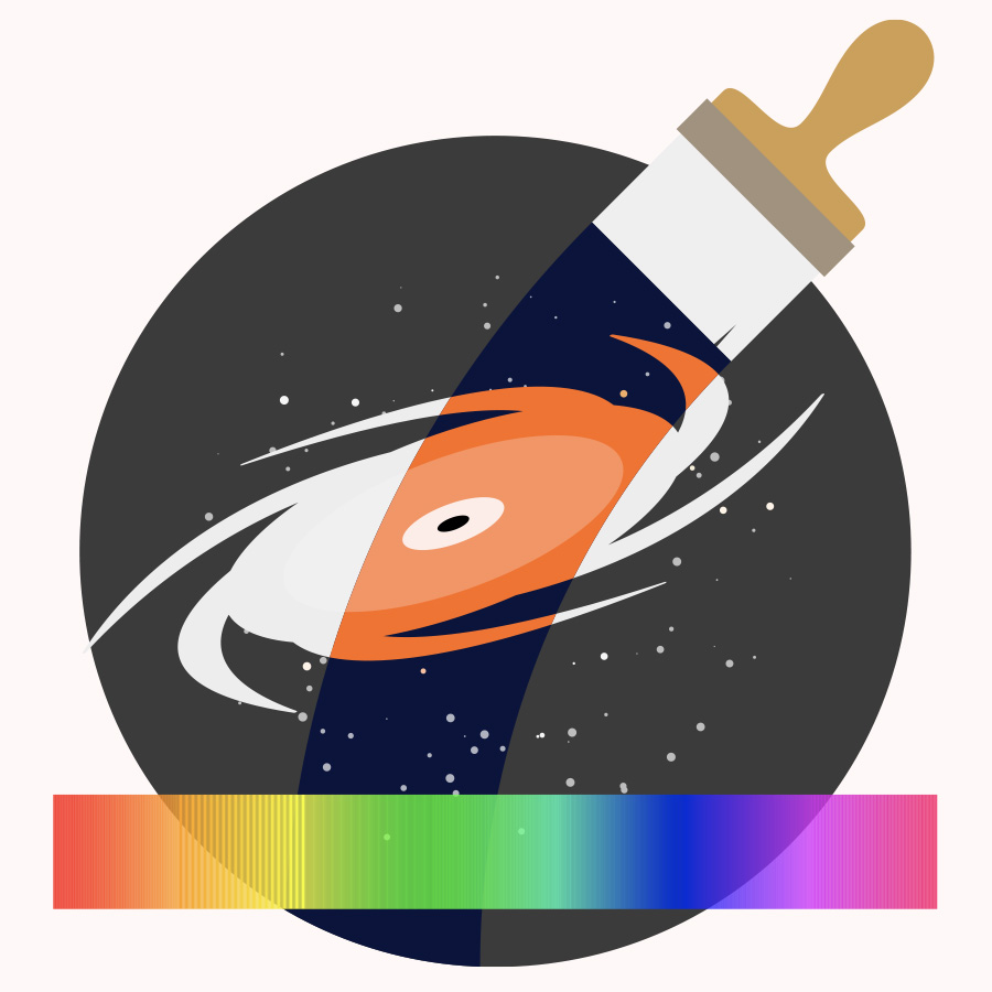 Illustration of a paintbrush highlighting a galaxy