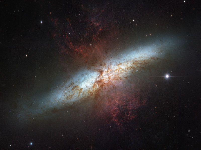 M82, the "cigar galaxy" is one of three starburst galaxies now know to radiate gamma rays. Image courtesy of NASA.