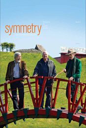 From left: CERN Director-General Rolf Heuer, theoretical physicist Peter Higgs, and architect and designer Charles Jencks, creator of the Garden of Cosmic Speculation.