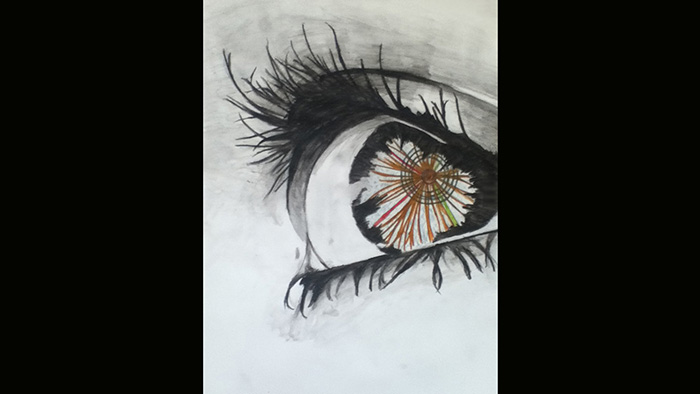 Sketch of an eye with Higgs in pupil