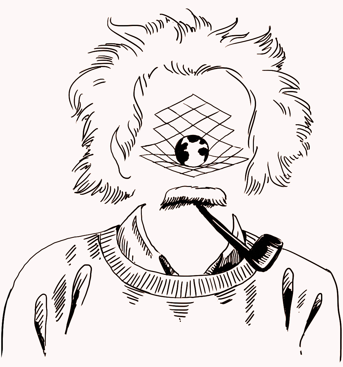 Illustration of Albert Einstein with gravitational waves over face