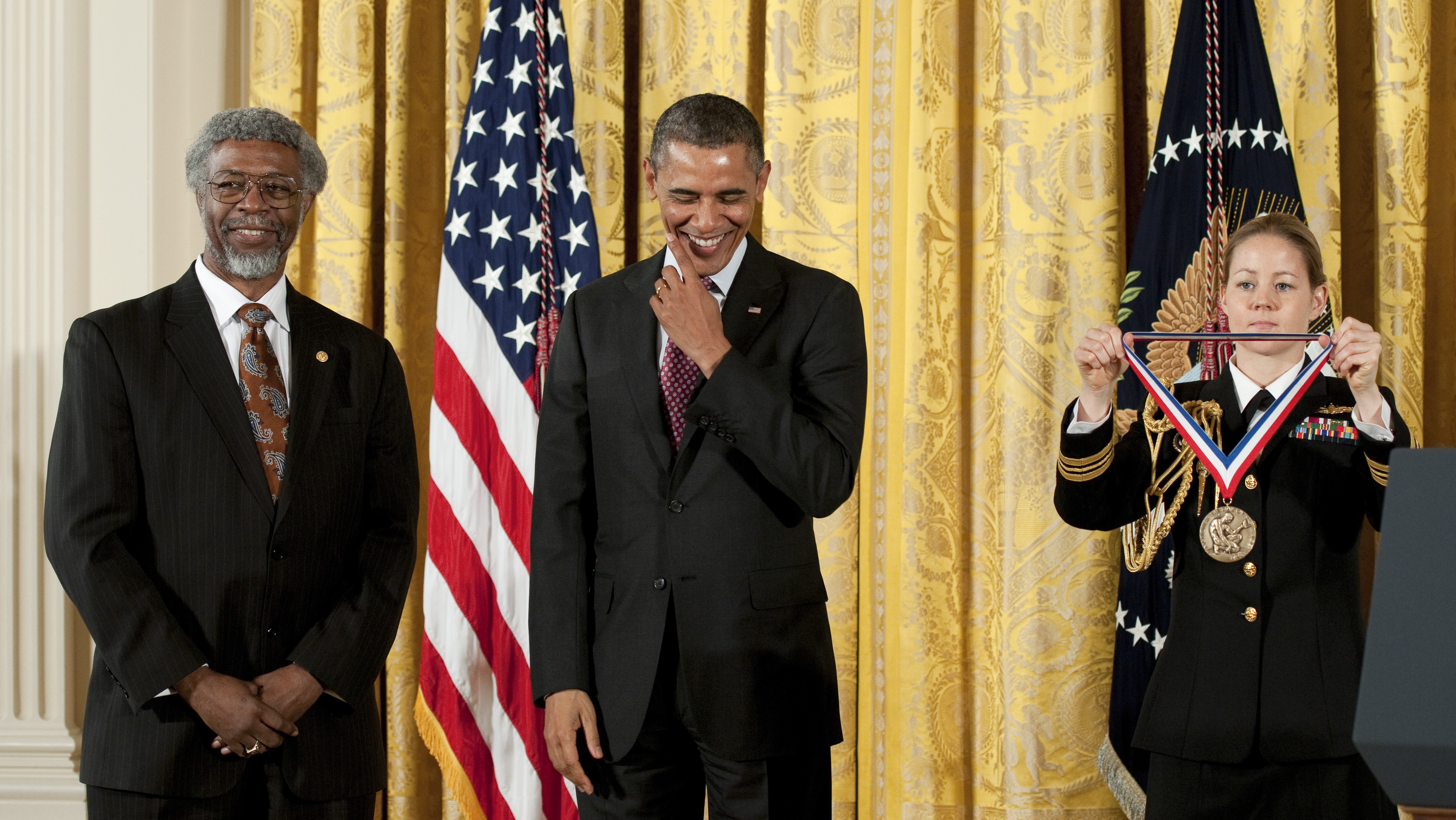 Photo of S. James Gates Jr. just before he received the National Medal of Science from President Obama
