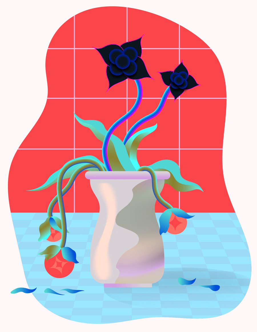Vase with decaying flowers and non-decaying dark matter "flowers"