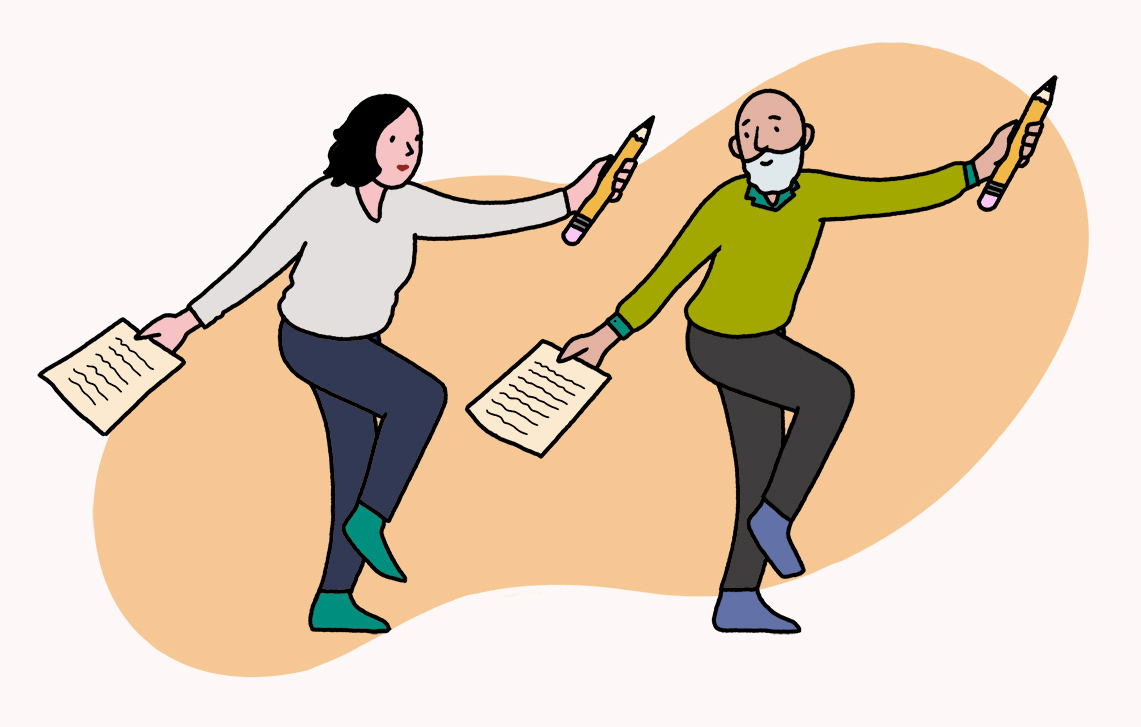 Illustration of a mentor and mentee moving in sync