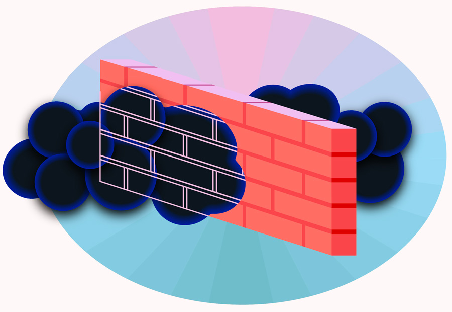 Dark matter clouds passing through a brick wall