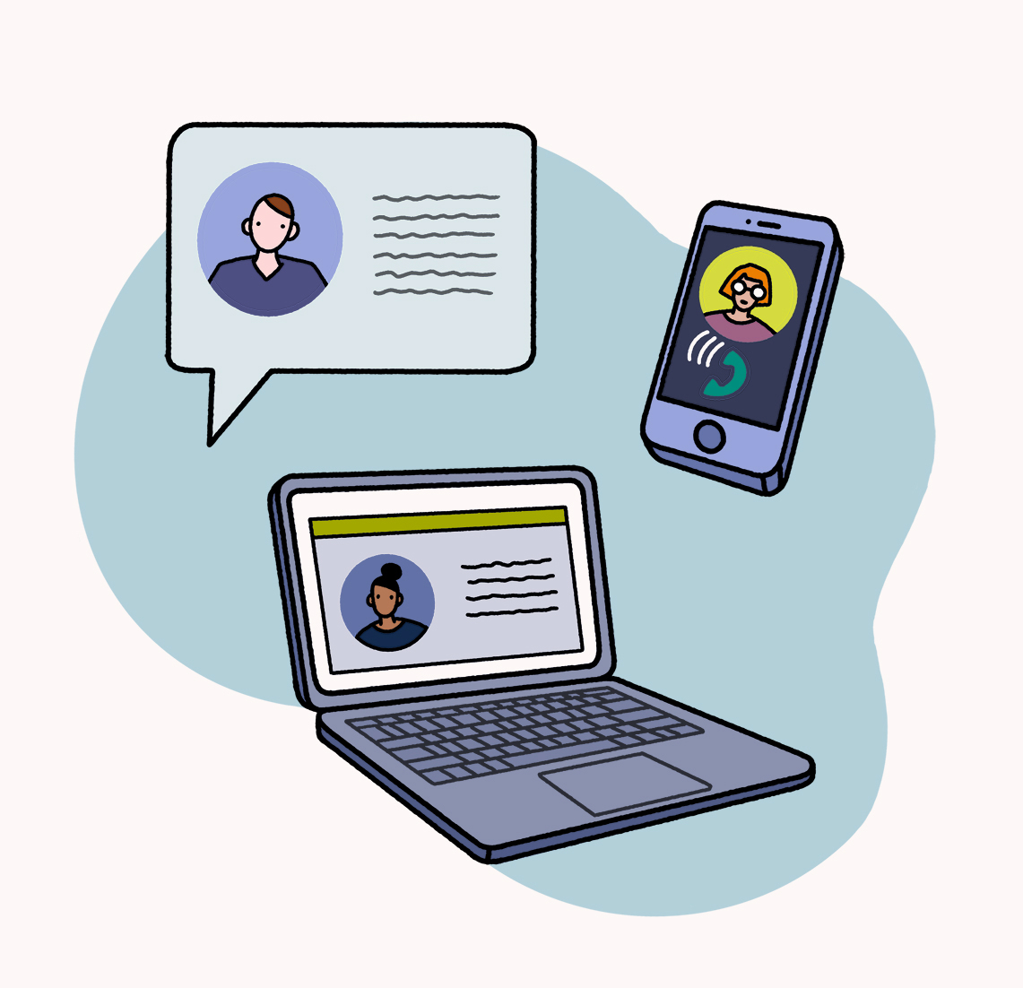 Illustration of communications with a network of different mentors