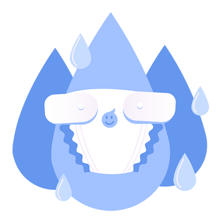 Illustration of diaper on top of water droplets (blue and white)