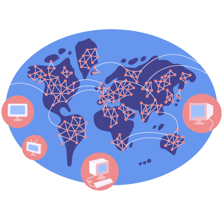 Illustration of grid computing (red, white, and blue)