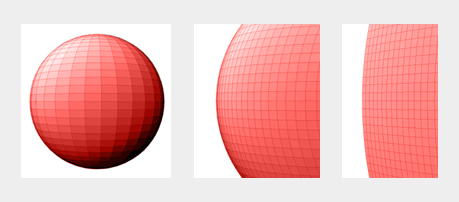 Triptych of sphere, zoomed in sphere, further zoomed in sphere
