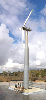 Wind turbine test set-up on the UCSD-NEES Outdoor Shake Table at UCSD’s Jacobs School of Engineering