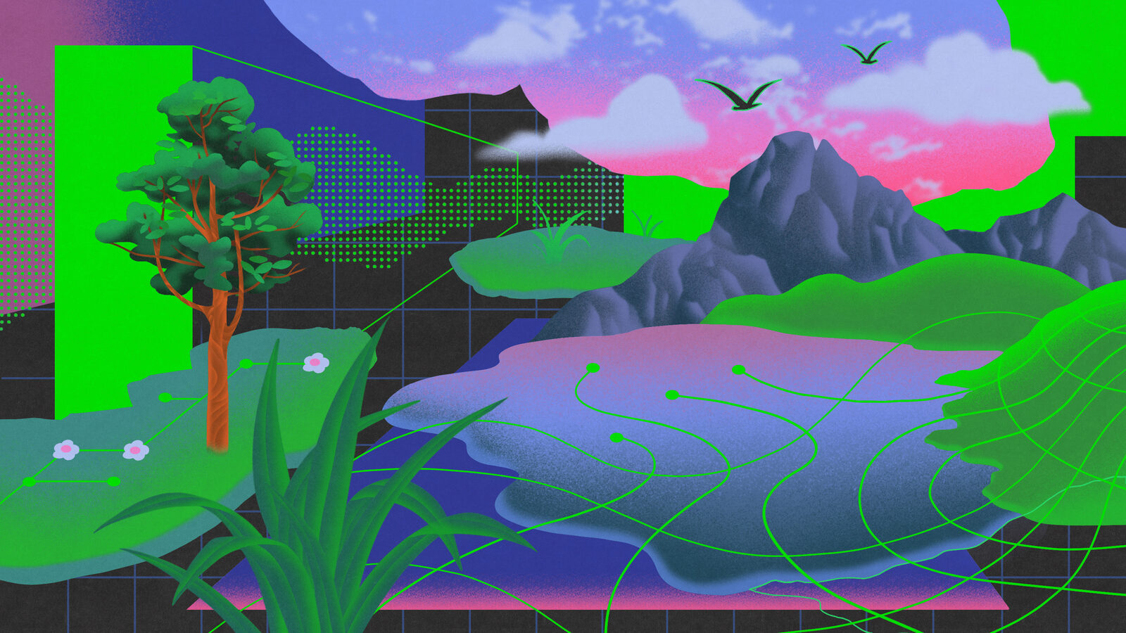 Illustration of nature is manifesting in organic ways from a program