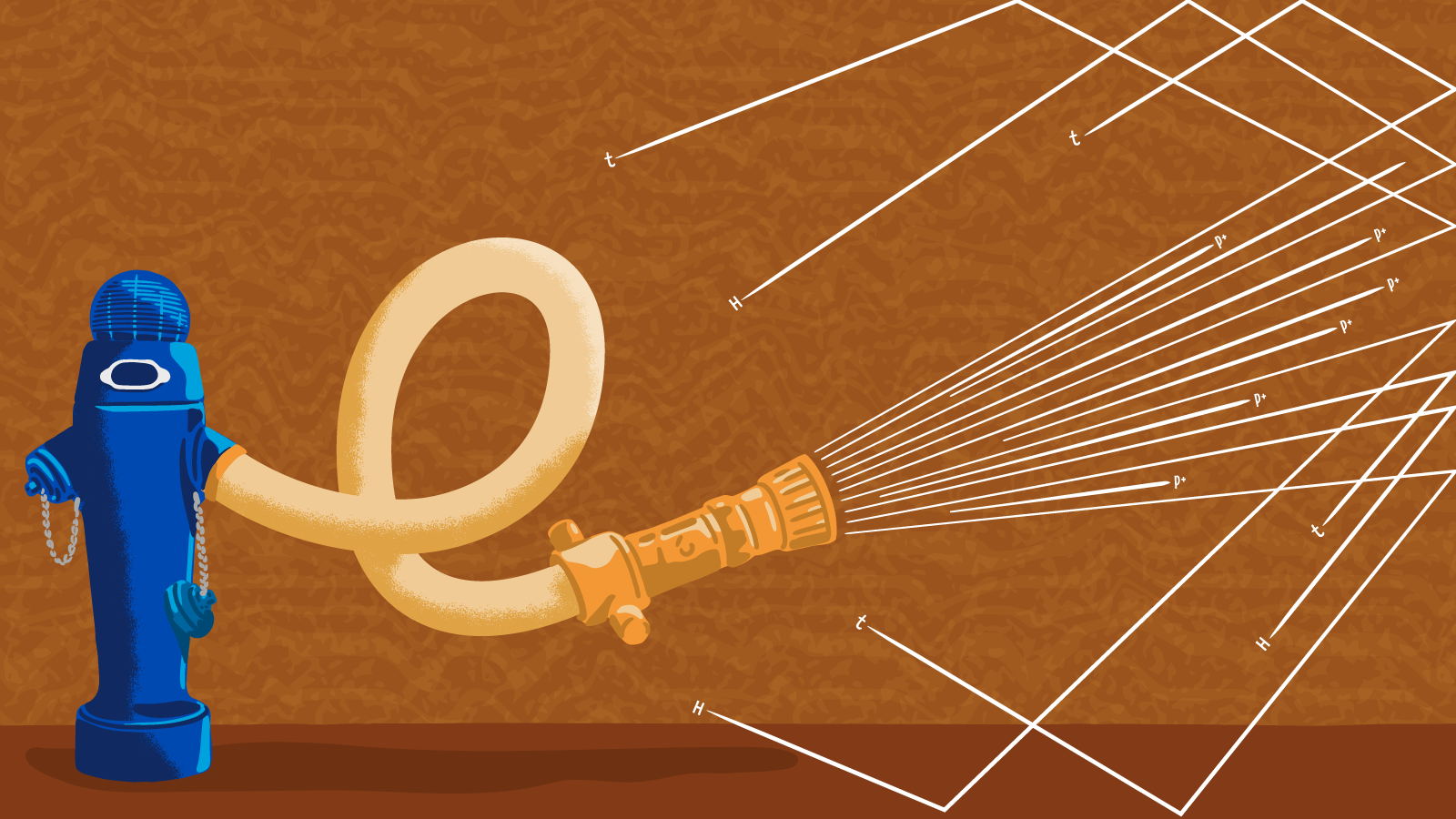 Conceptual illustration of a firehose shooting out particles