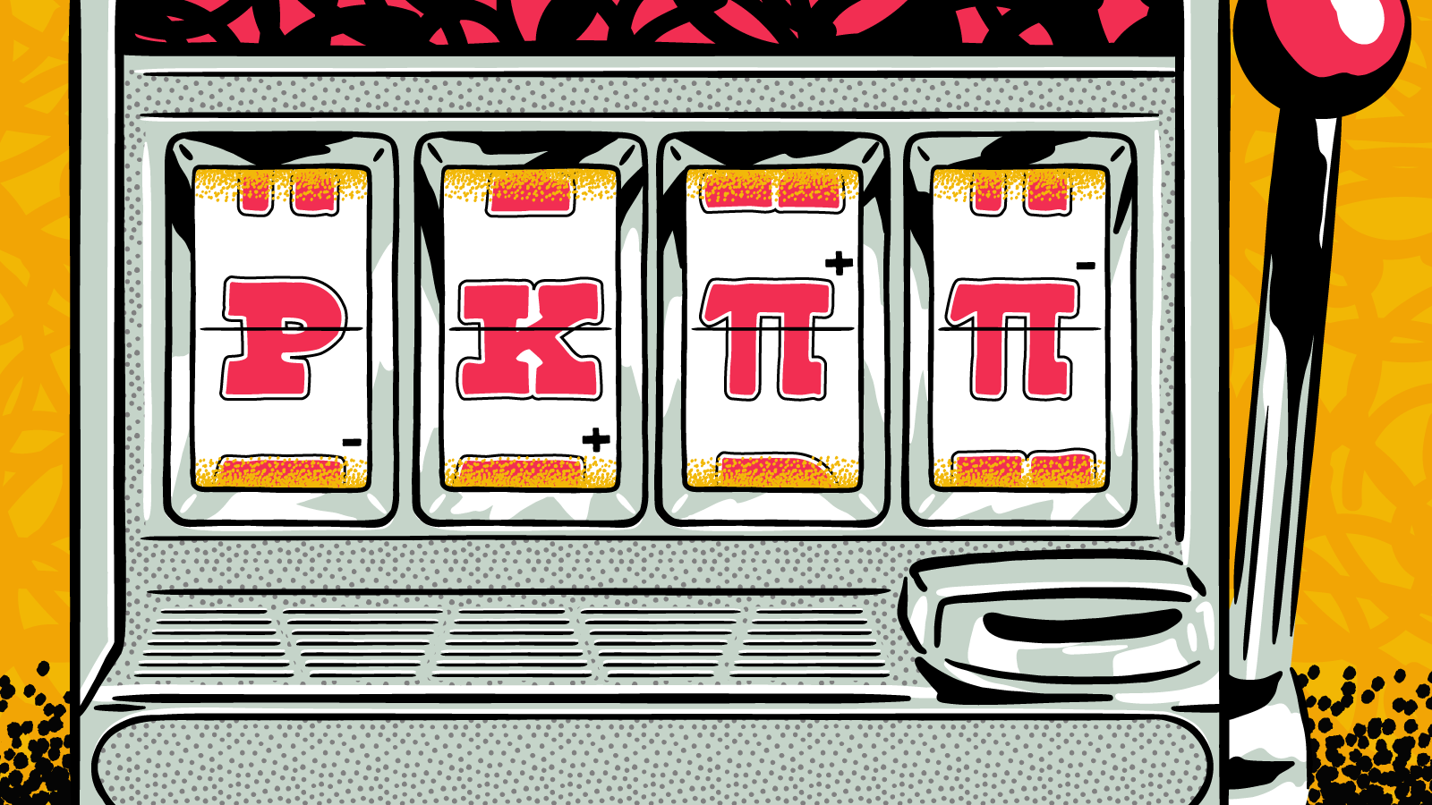 Illustration of a slot machine displaying physics symbols