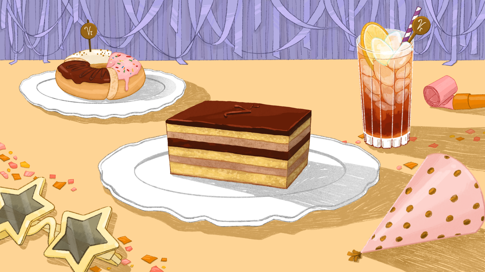 Illustration of a slice of layered cake