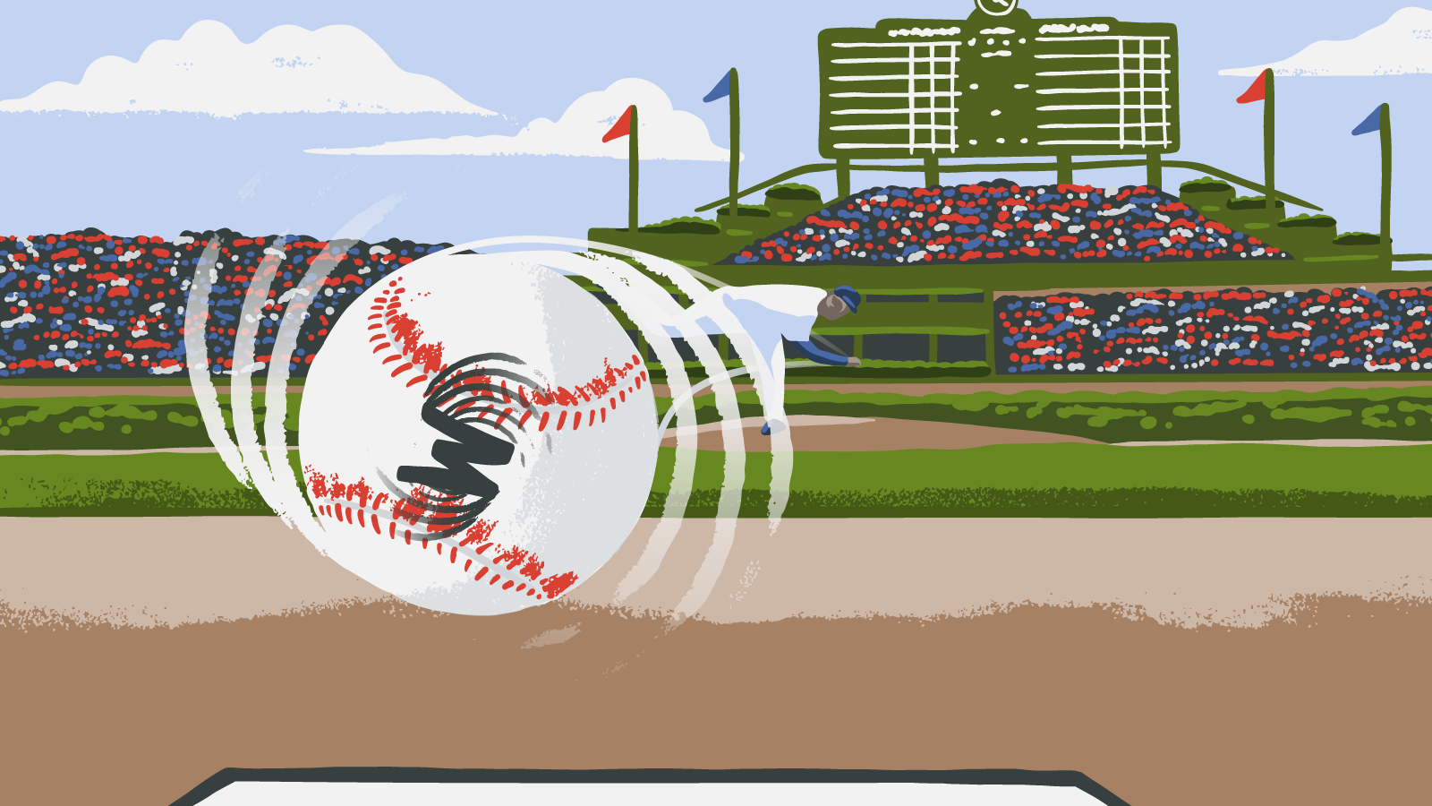 Conceptual illustration of a spinning baseball
