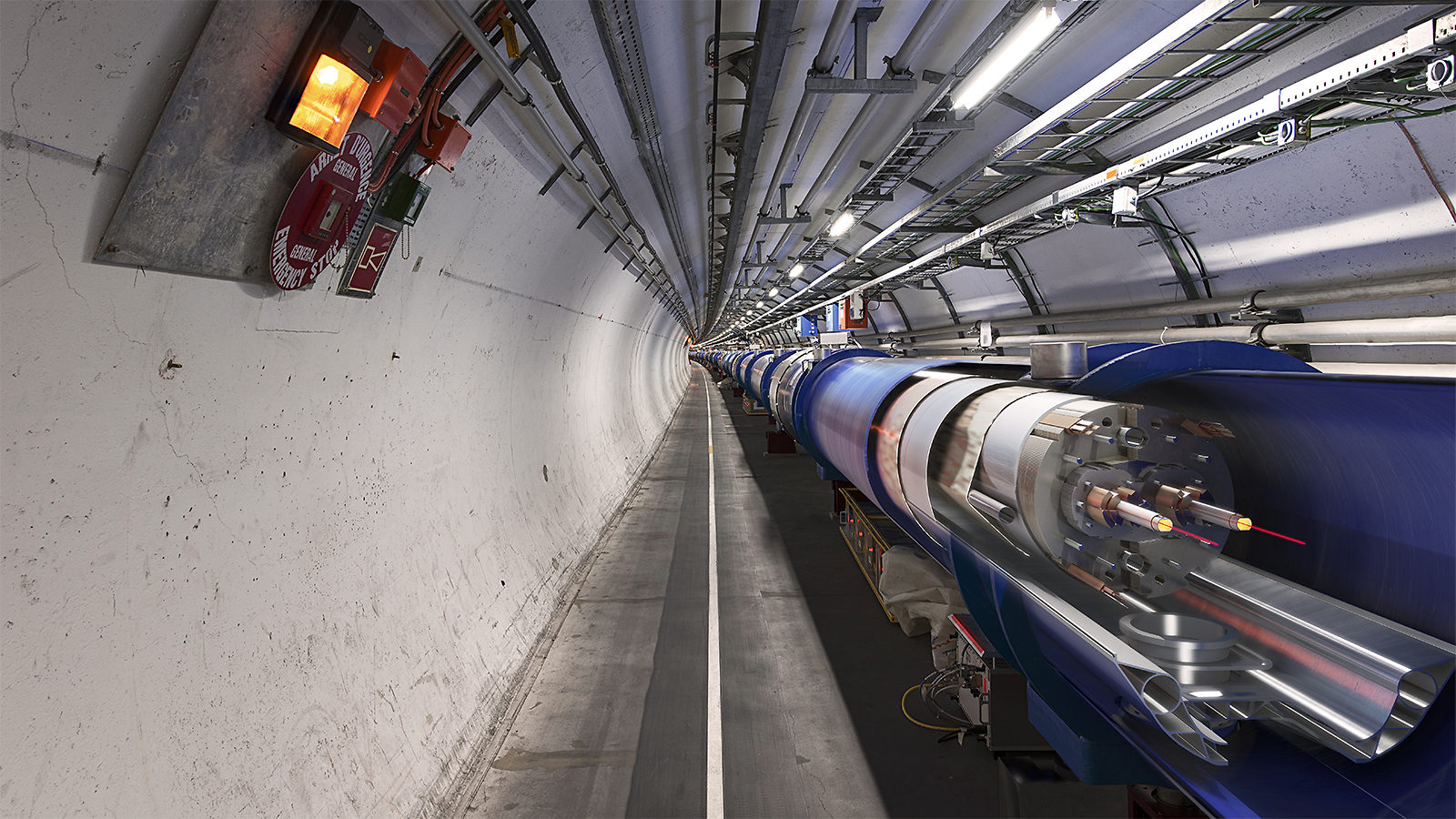 Cutaway image showing the two beam pipes inside the Large Hadron Collider