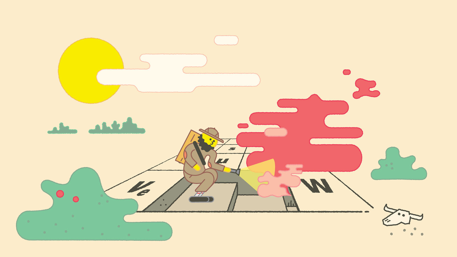 Illustration of an explorer following steps down into the Standard Model