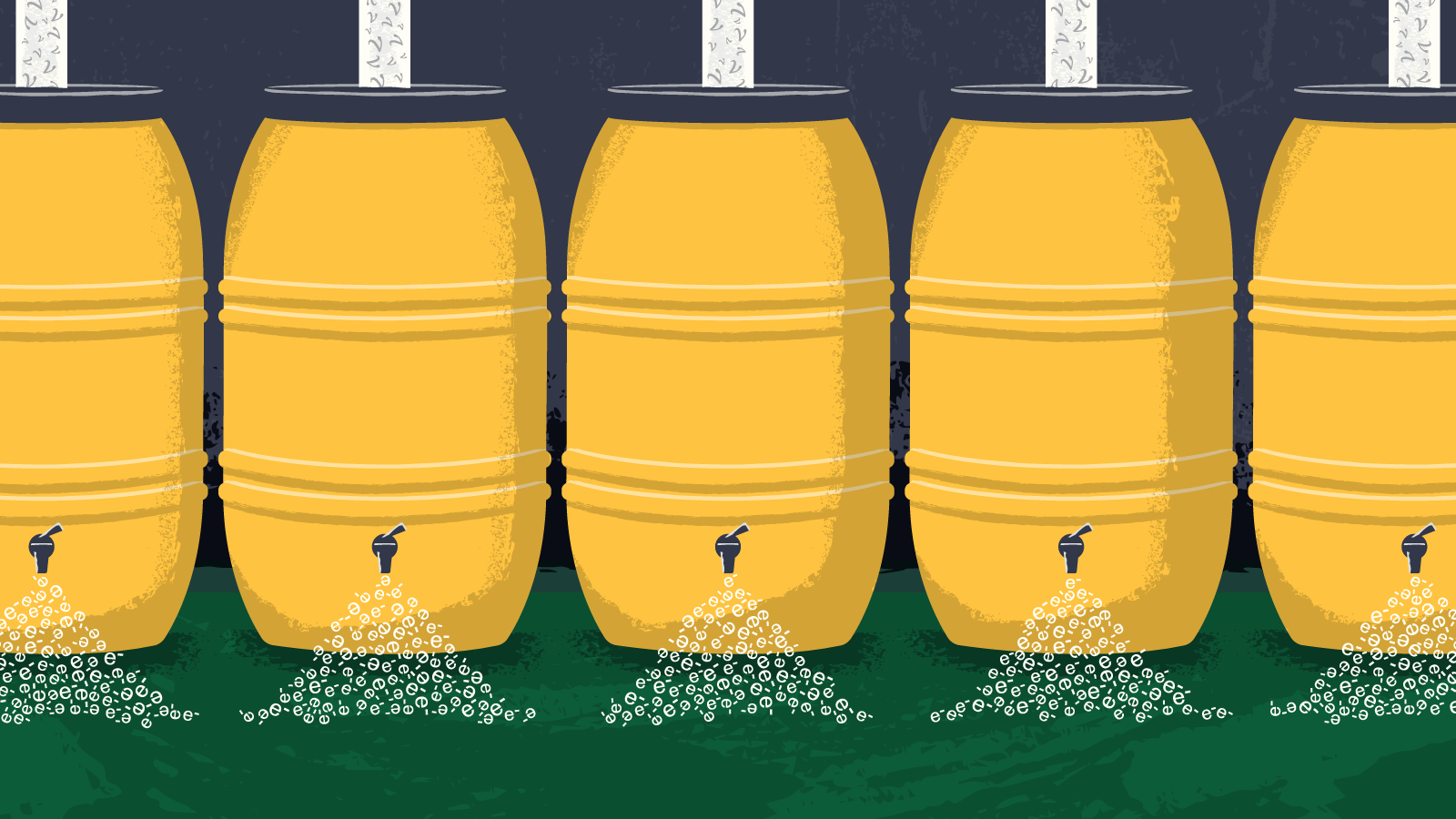 Illustration of rain barrels collecting particles