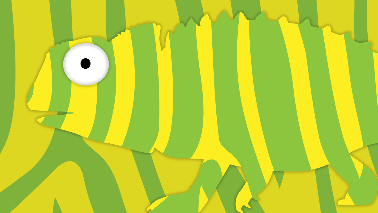 Green and yellow chameleon blending into background 