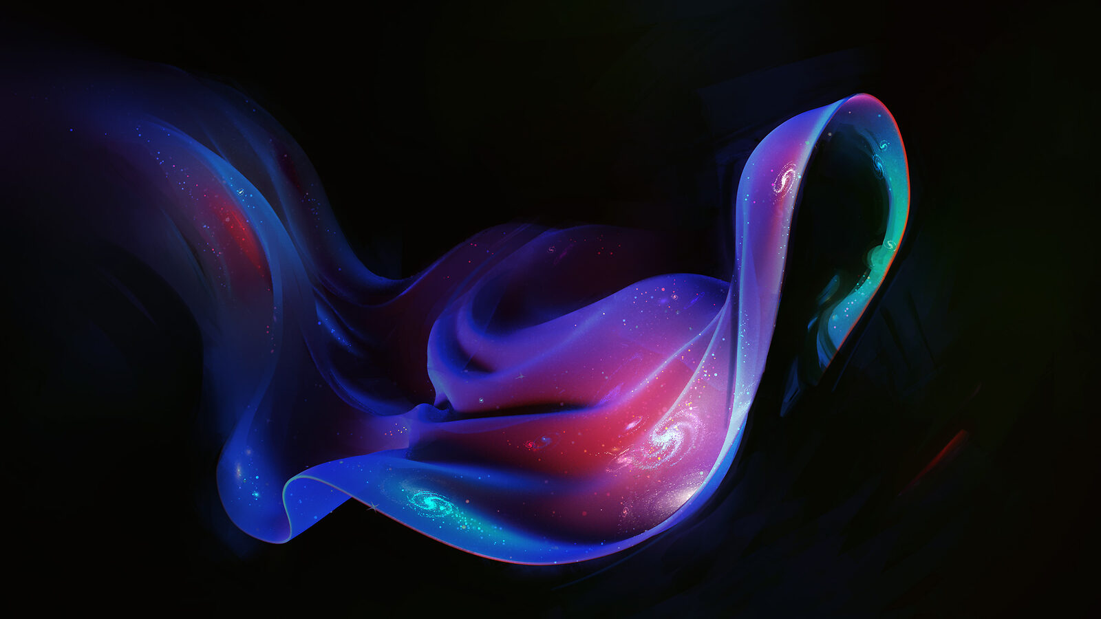 Illustration of the universe as a colorful sheet pulled by a dark shape