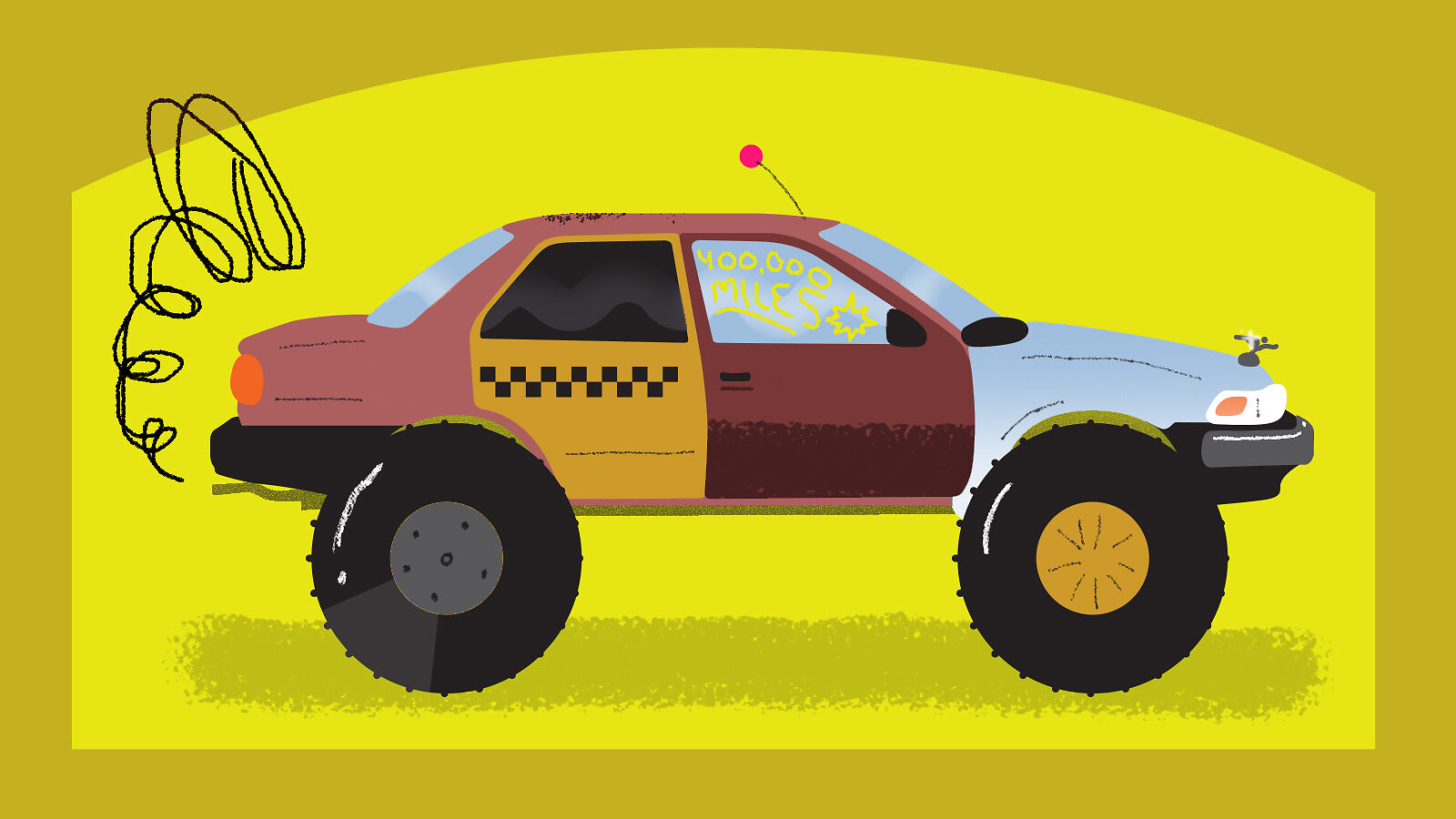 Illustration of a car made of parts from other cars