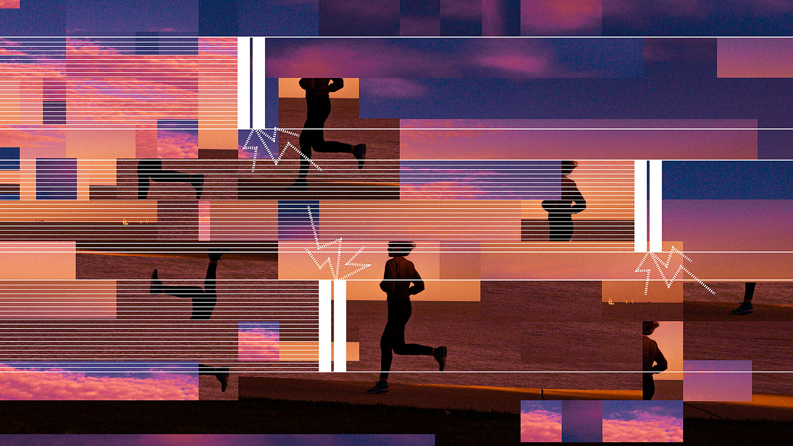 Illustration showing runners behind a pattern representing magnet quenches