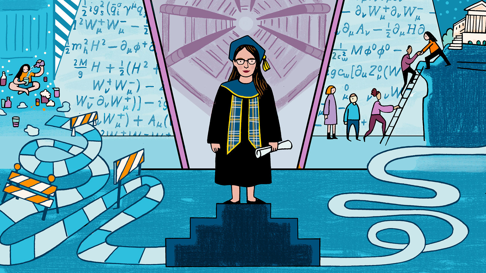 An illustration of Kira Burt including facets of her story