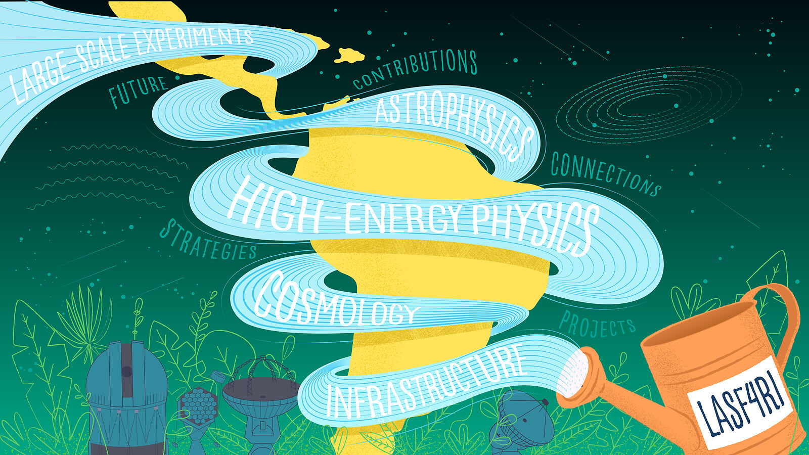 Illustration: LASF4RI labeled watering can fostering science in South America