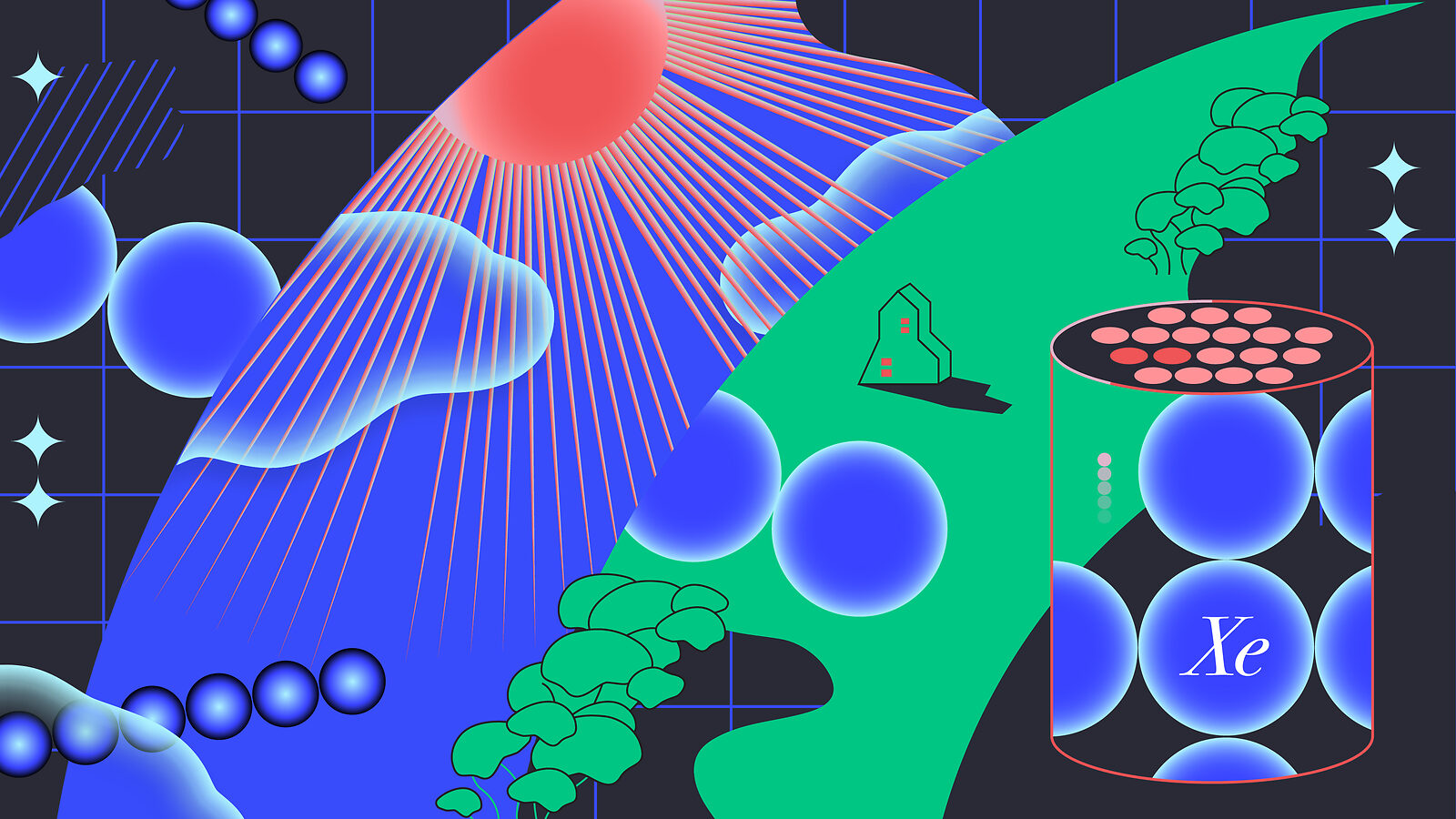 Illustration highlighting some of the Xenon atom's journey