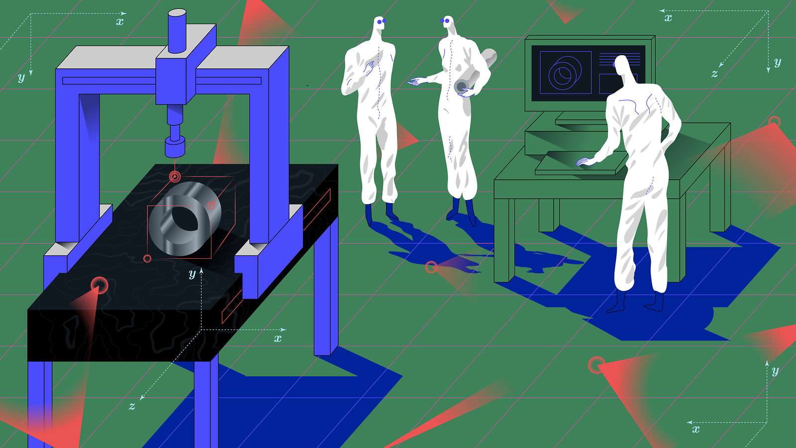 An illustration of scientists working on a machine
