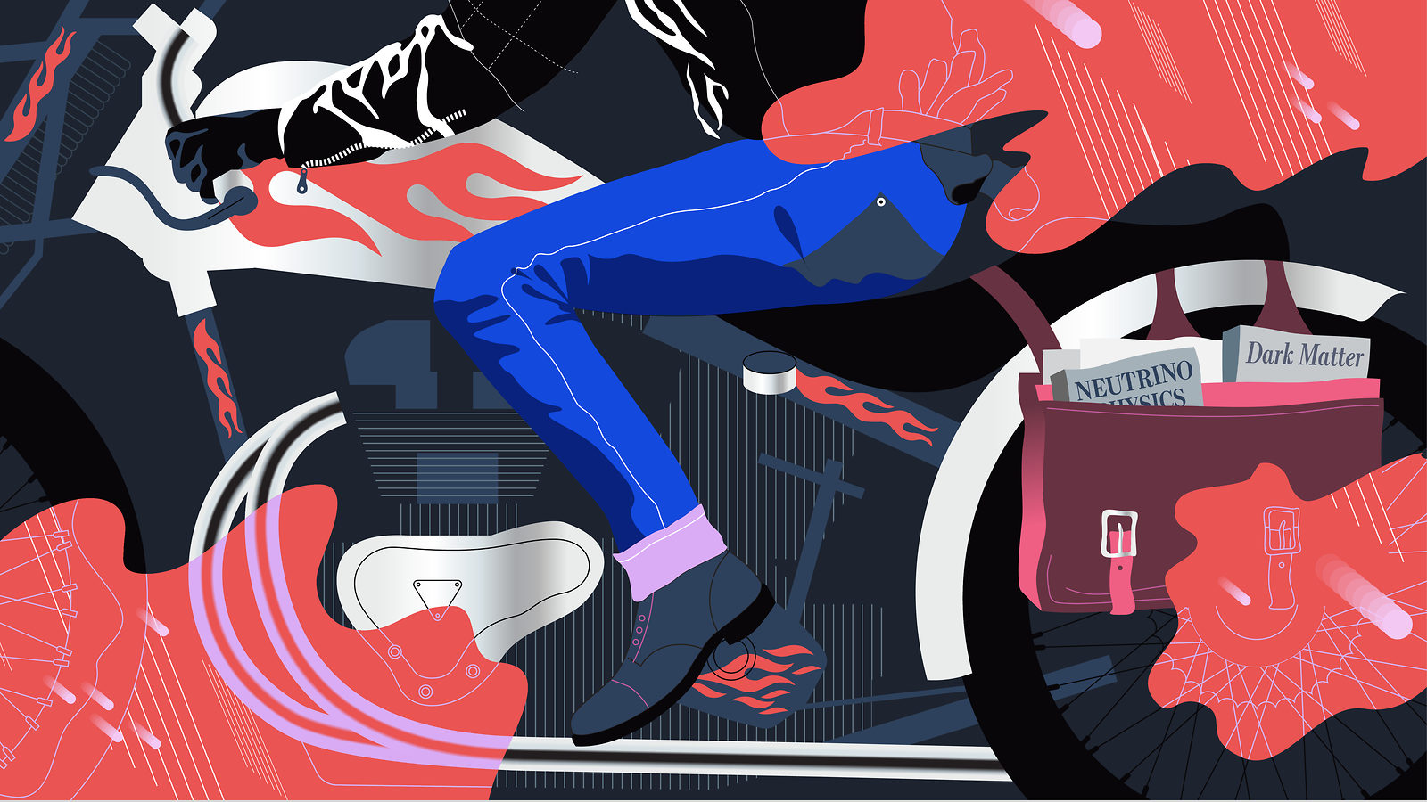Illustration of a physics themed motorcycle