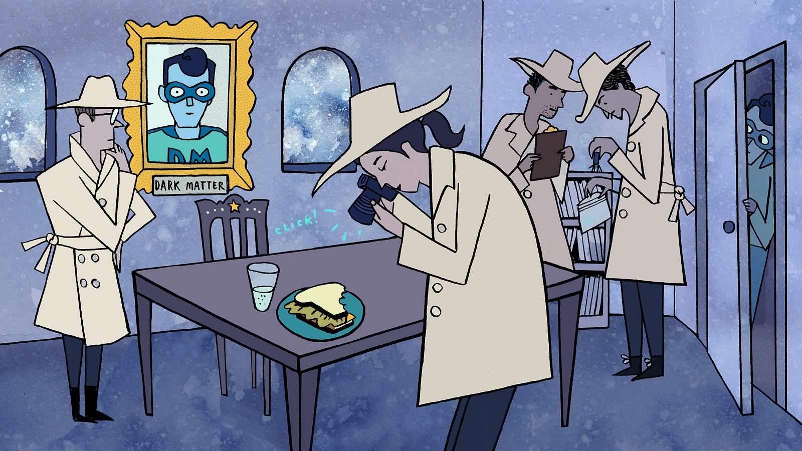 Detectives looking for superhero dark matter man 