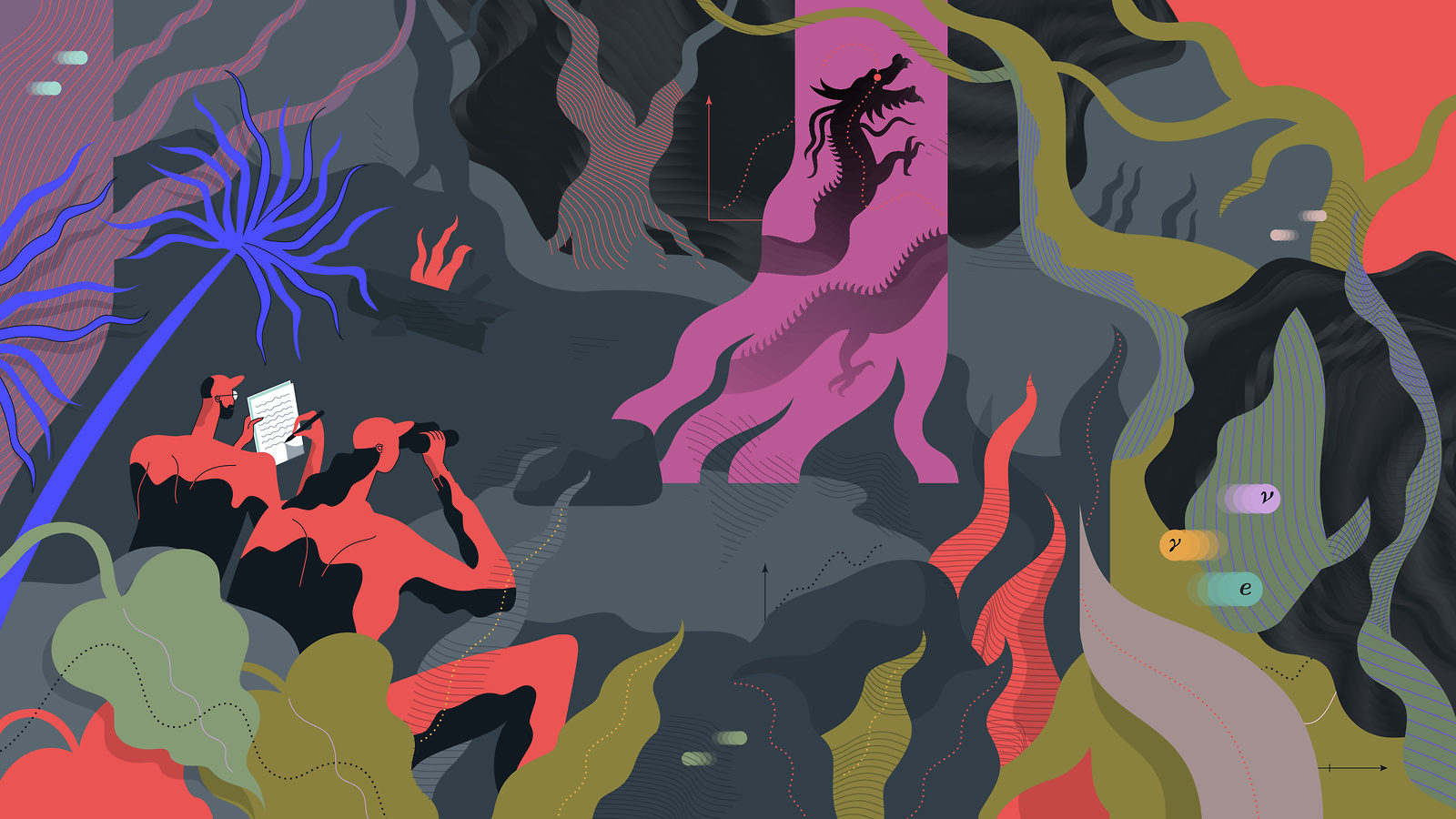 An illustration depicting scientists hunting for a discovery