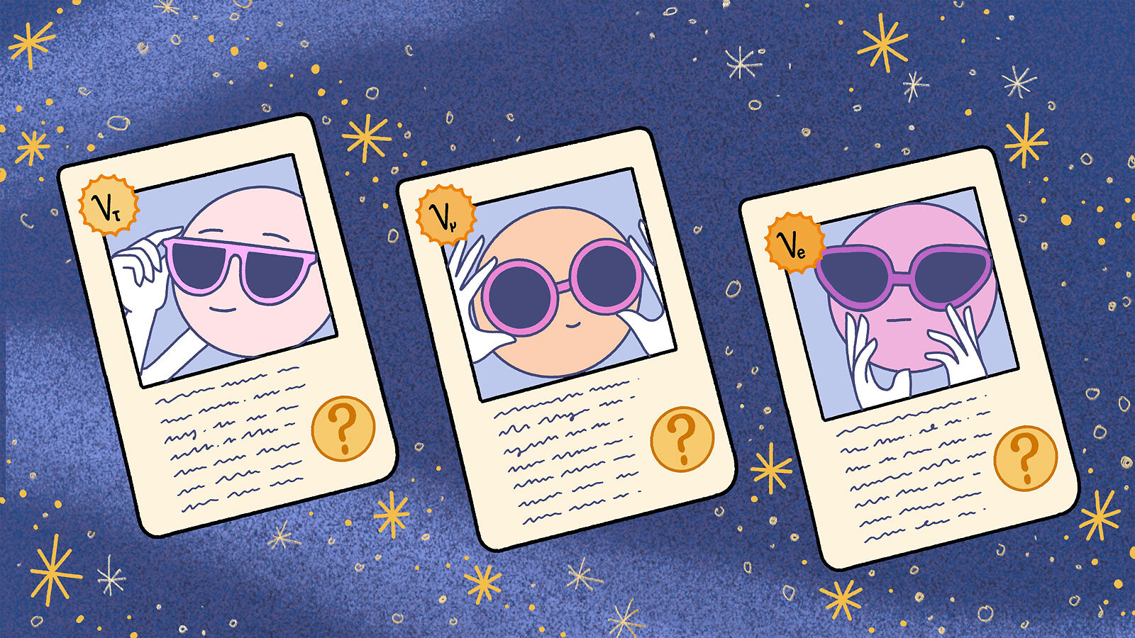 Illustration of neutrino trading cards
