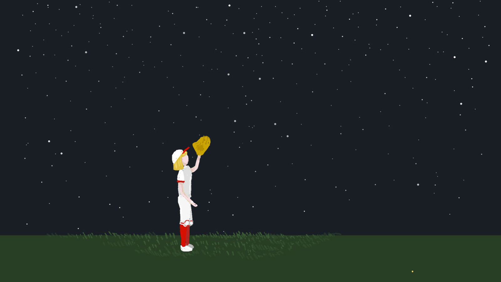 Illustration of kid in filed holding baseball glove