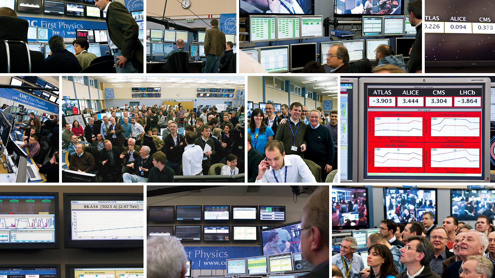 A collage of images pertaining to the LHC