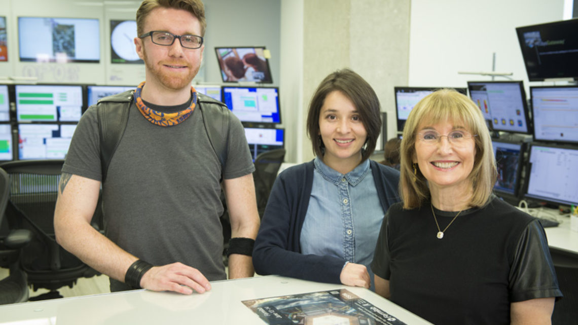 Photo of Chris Kemp, Diana Torres and Ellen Sandor at Fermilab