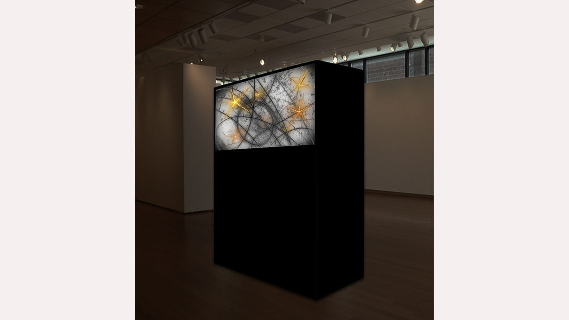 Photo of “Vintage Point: Inside the Bubble Chamber,” a PHSCologram sculpture