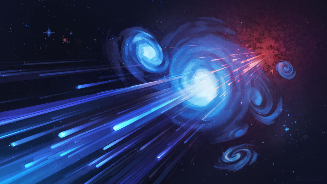 Illustration of x-rays shooting out of a galaxy