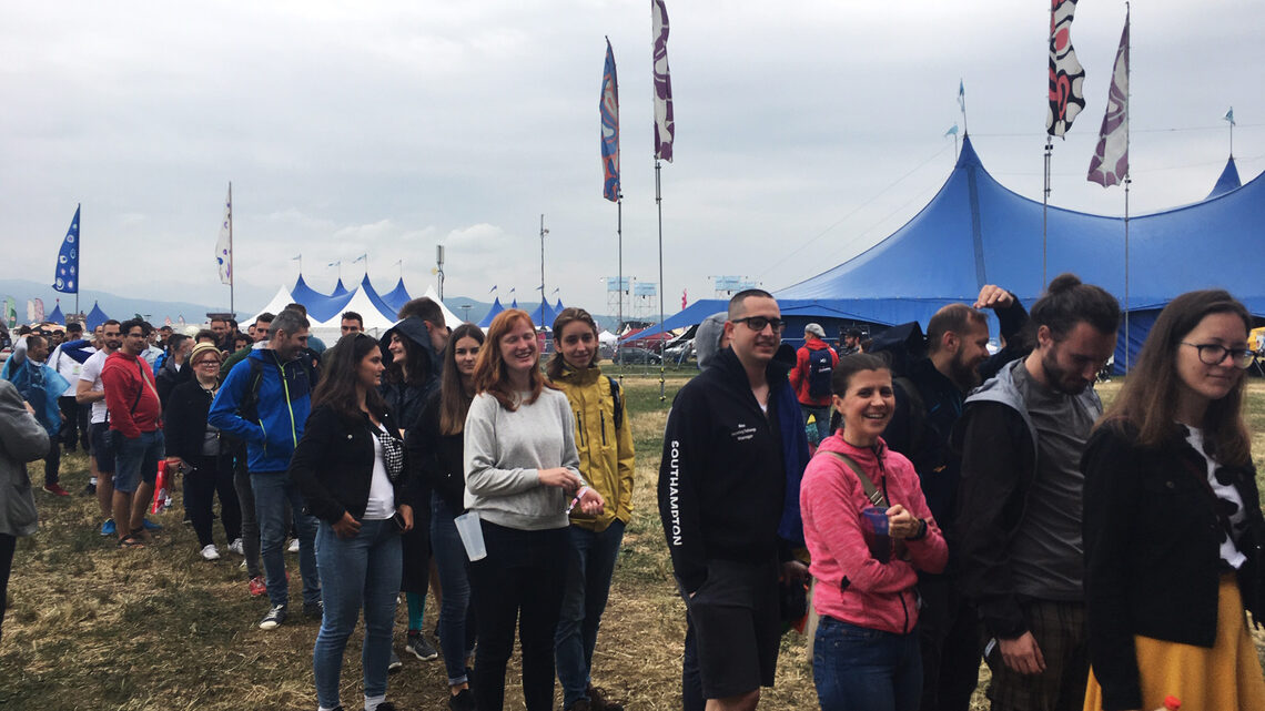 People lined up for a performance