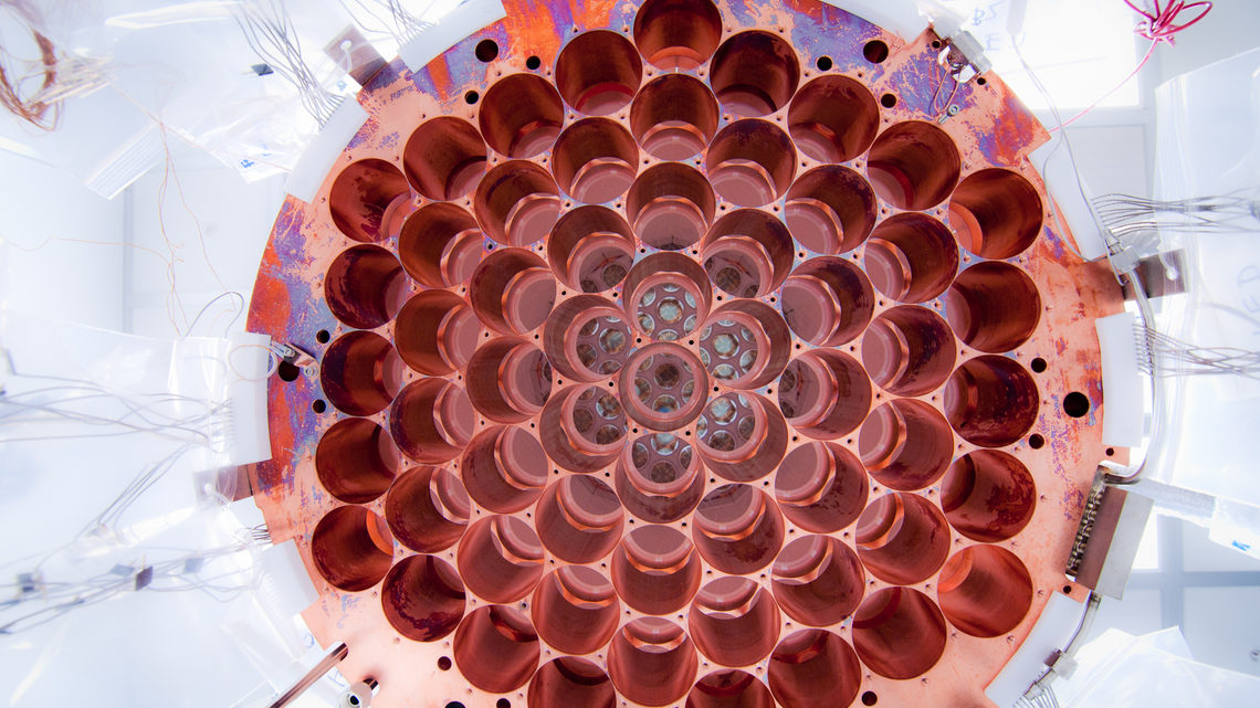 A view of the bottom of LUX's PMT holder