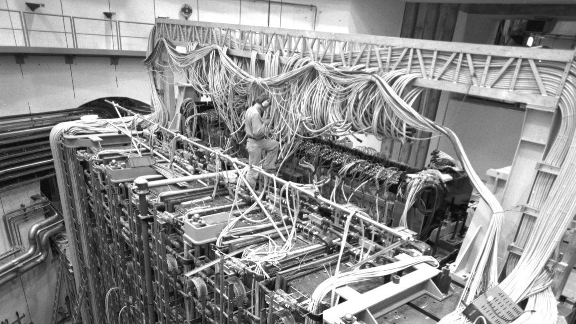 The UA1 experiment in the beam in ECX5, before the installation of the shielding wall.