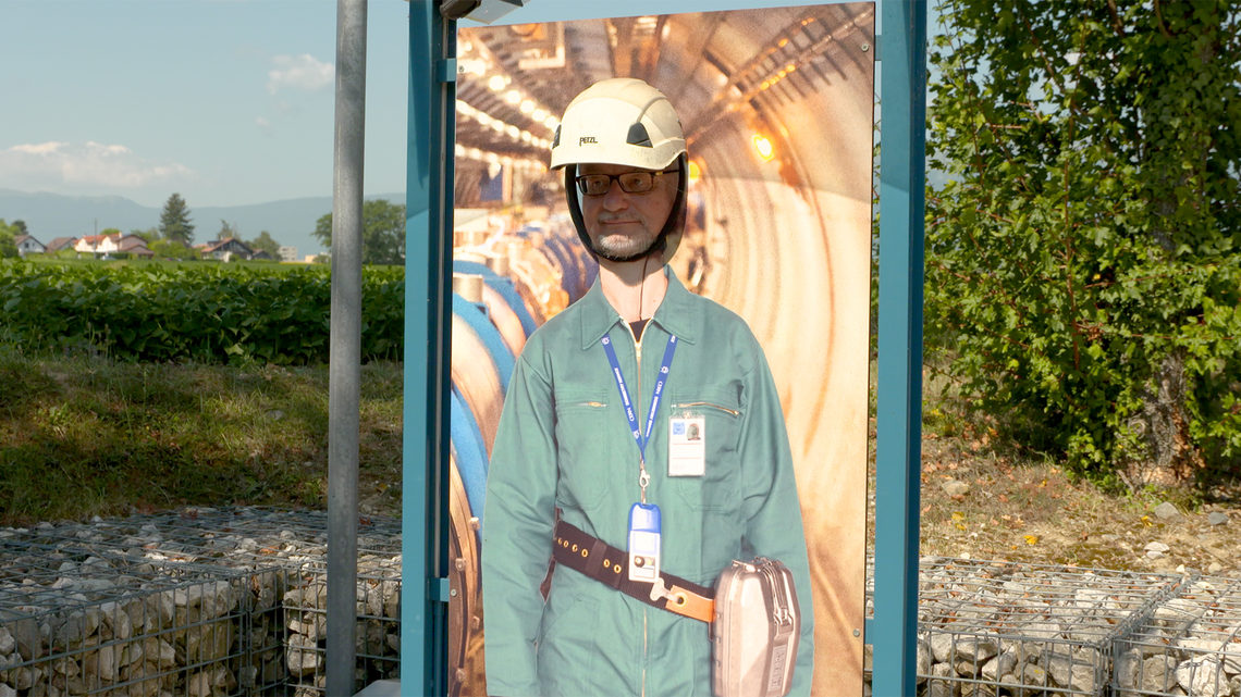 Bolek poses at a “Passport to the Big Bang” visitor point.