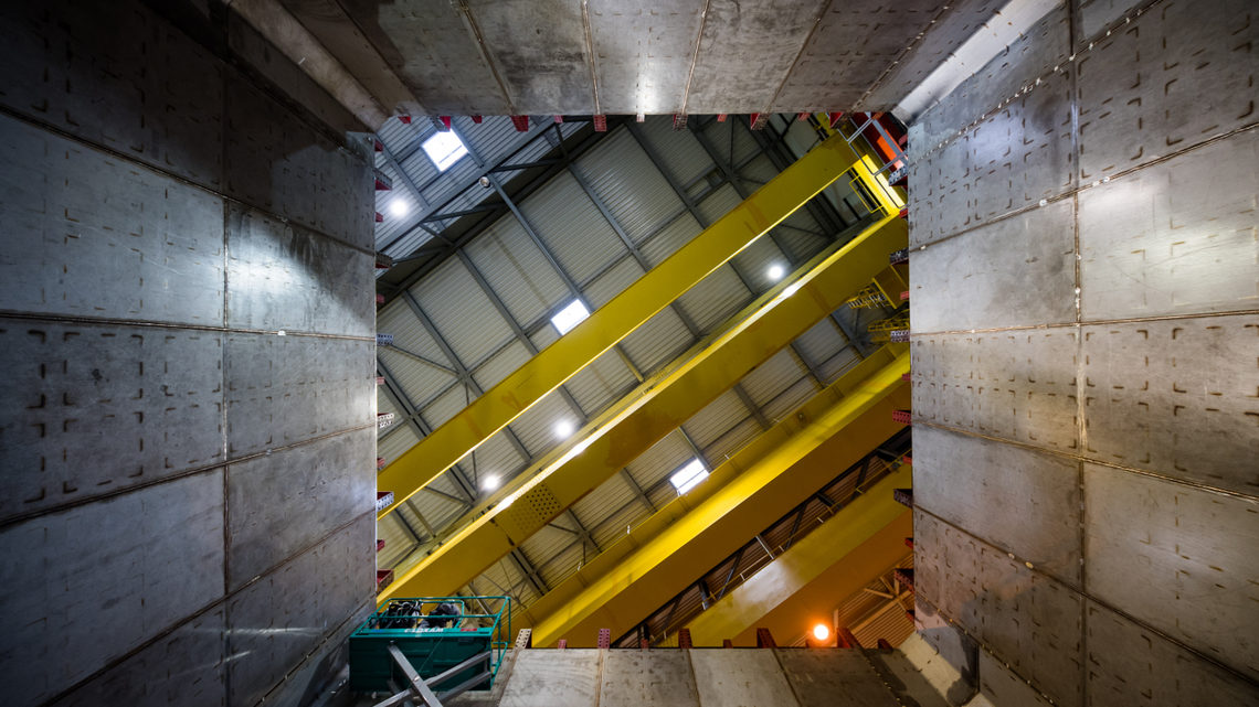 A view from inside the detector, looking up