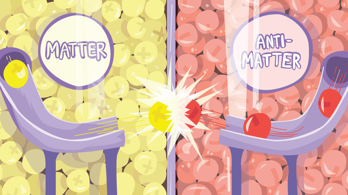 Illustration of electron and a positron meet and cancel each other out