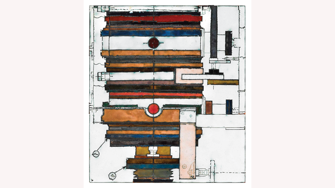 June Schwarcz, SLAC Drawing III, 1974, electroplated copper and enamel. (Photo by Cate Hurst)