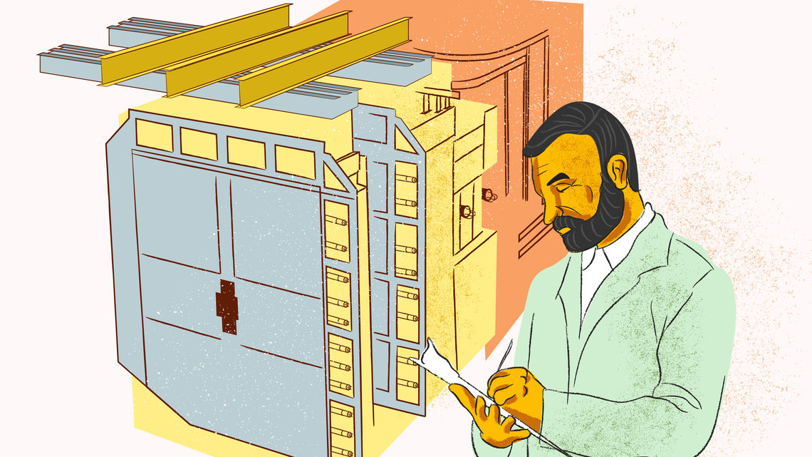 Illustration of López at Fermilab analyzing for E687