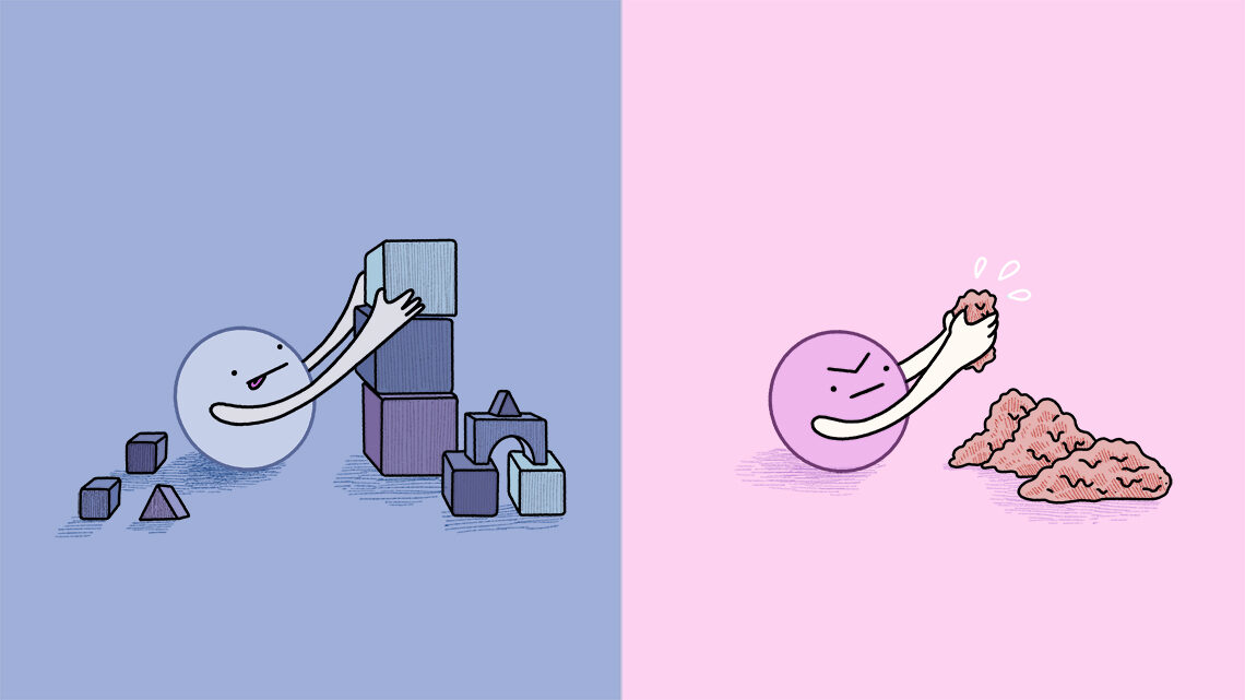 Illustration: Cold dark matter building; Hot dark matter smoothing