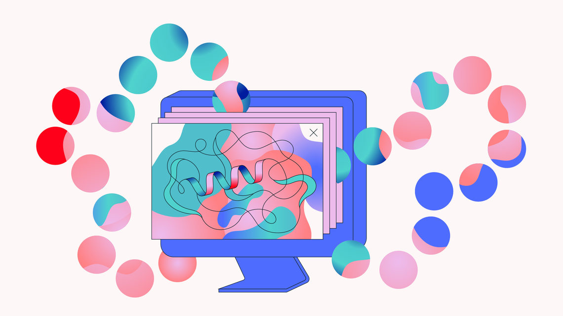 Illustration of computer screen indicating research on COVID-19