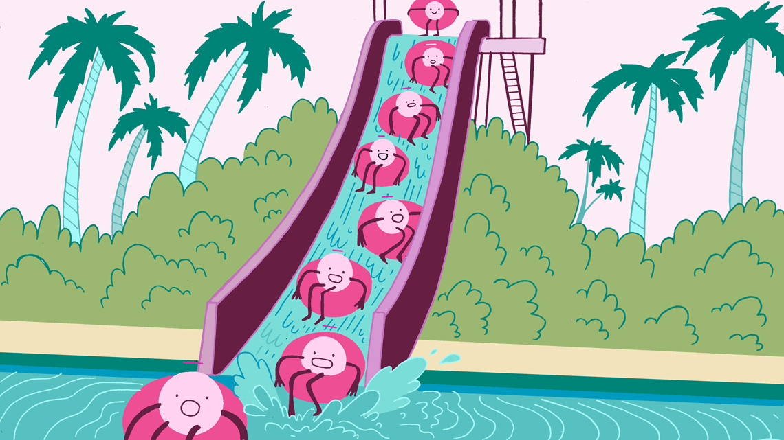 particles going down waterslide